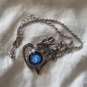 Silver Angel and Heart Necklace